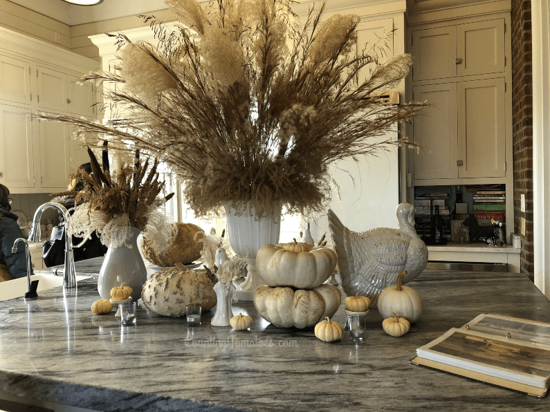 Dried Grasses in a Vase with Pumpkins Surrounding
