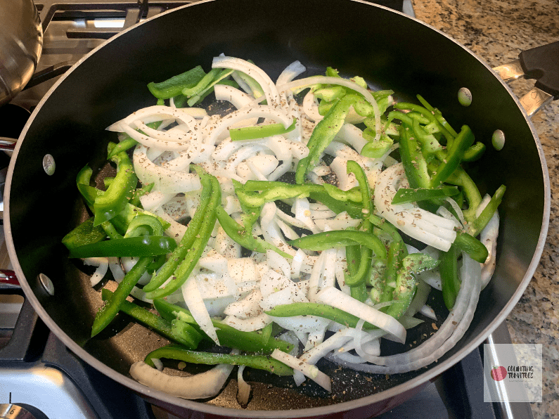 Peppers Onions in Skillet