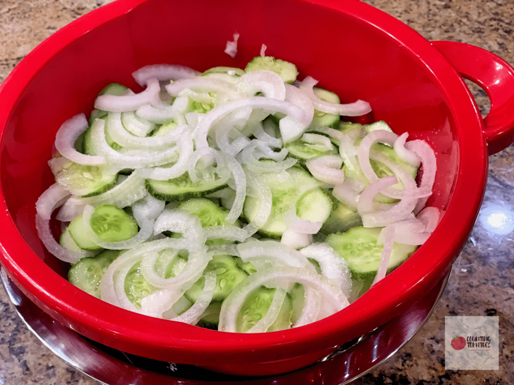 Cucumbers Onion in Colander